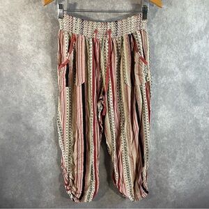 Beau Dawson Pants Womens Large L Red Gold White Stripe Boho Hippie Gypsy Beach